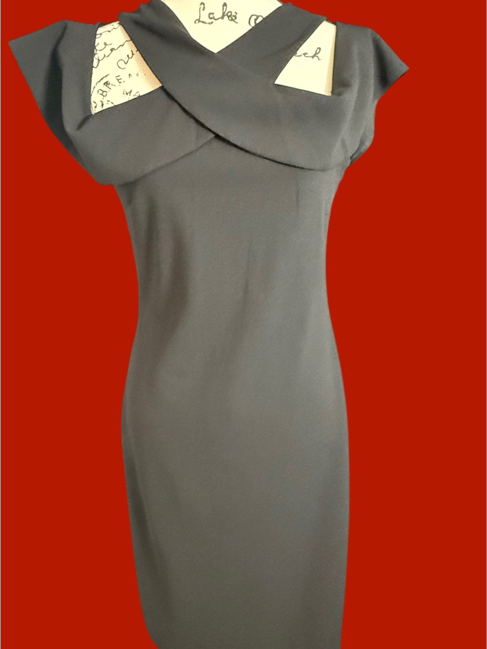 RACHEL Rachel Roy Charcoal Gray Cross-Over Neck Midi Dress